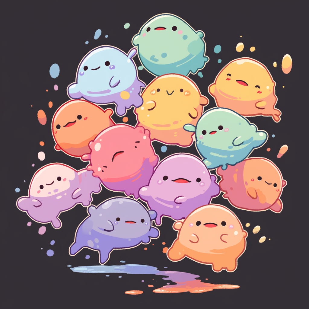 Adorable blobs dancing on t-shirt