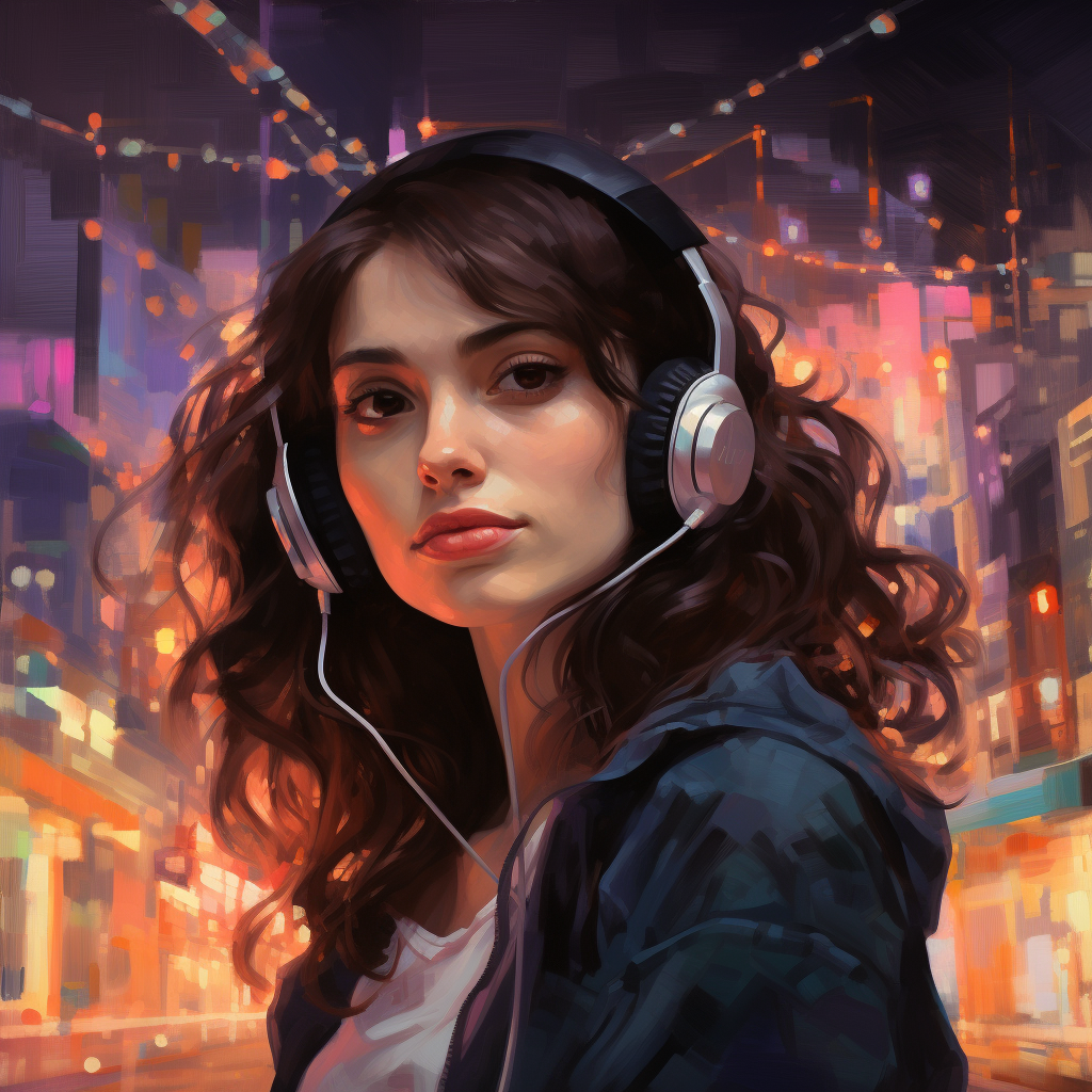 14-year-old girl with striking green eyes and headphones