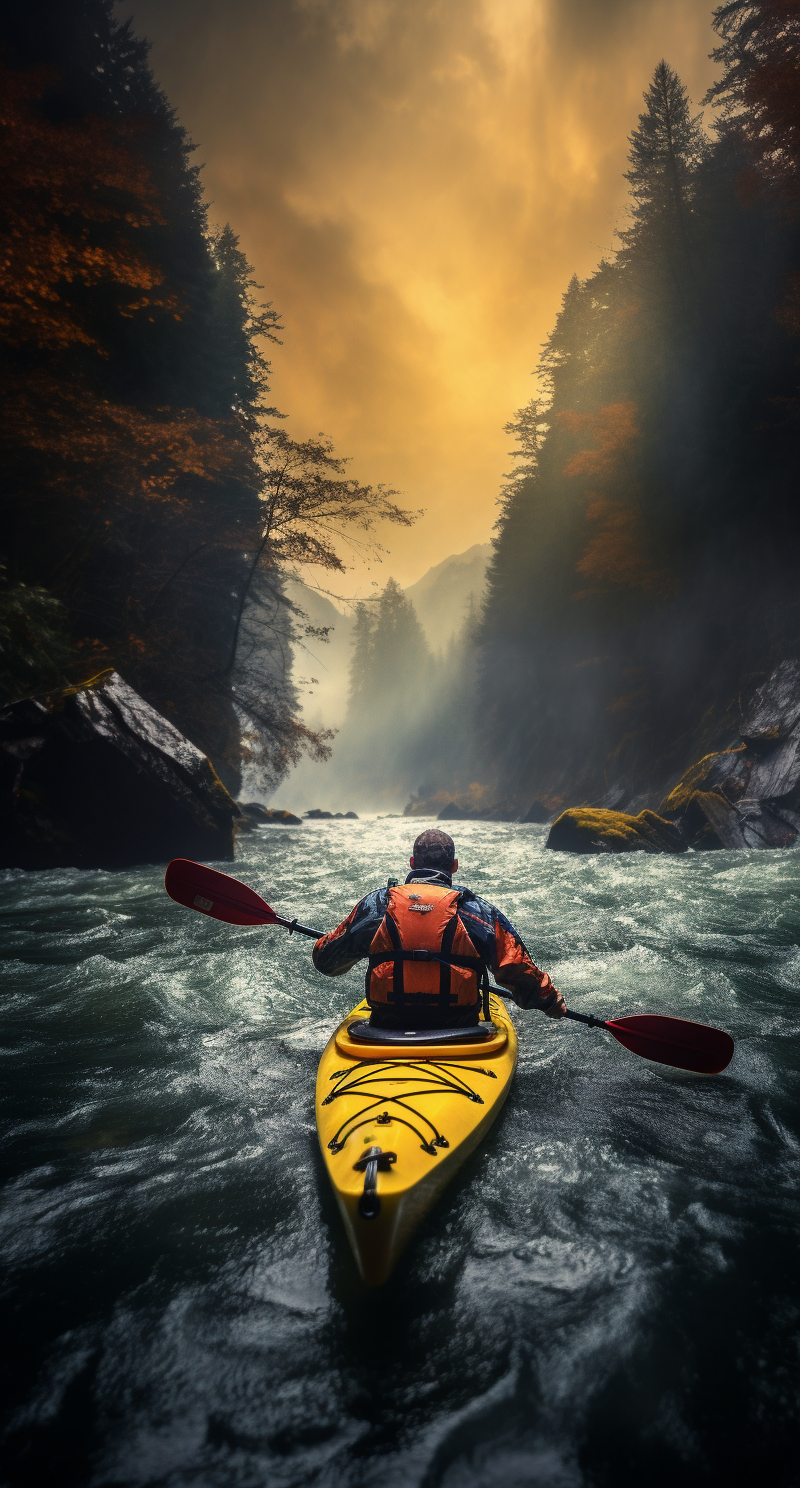 Man kayaking through intense rapids