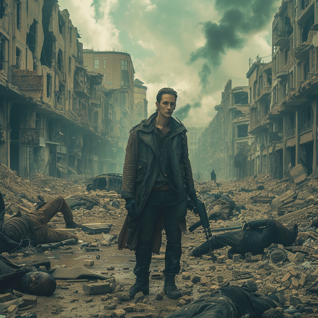 Kaz Brekker with Gun in Ruined City