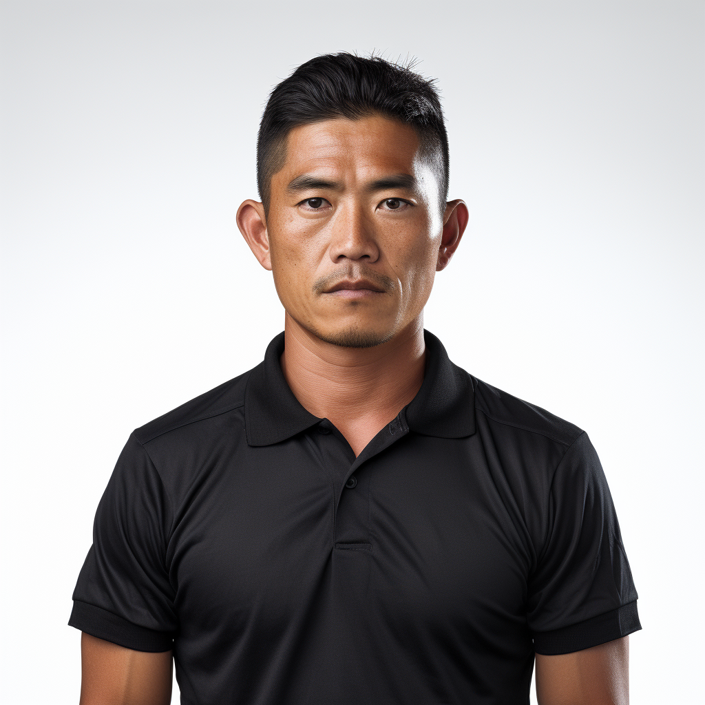 Kazakh man in black polo shirt