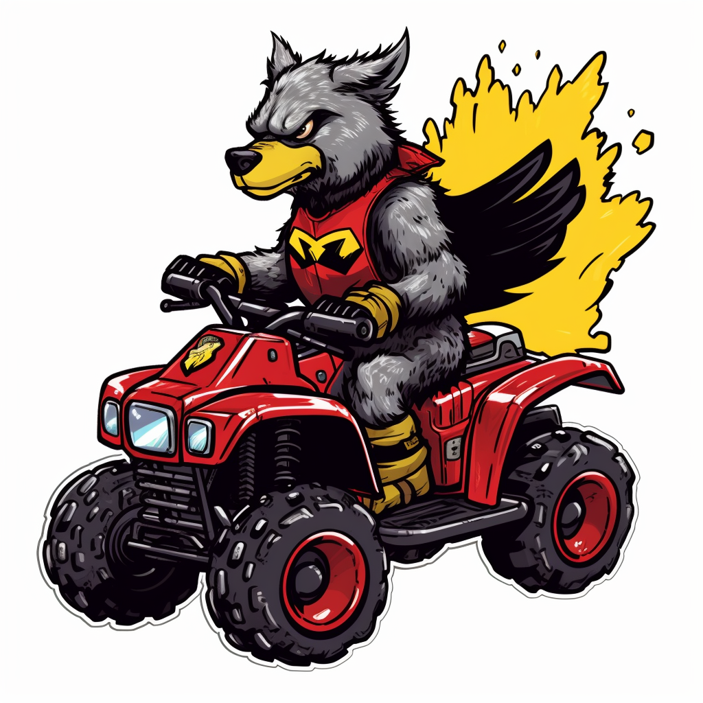 KC Wolf Mascot Riding ATV Over Black Birds