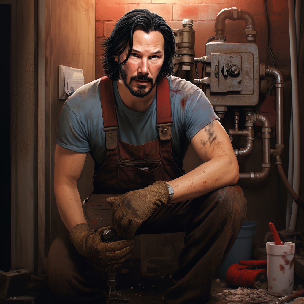 Keanu Reeves fixing plumbing with expertise