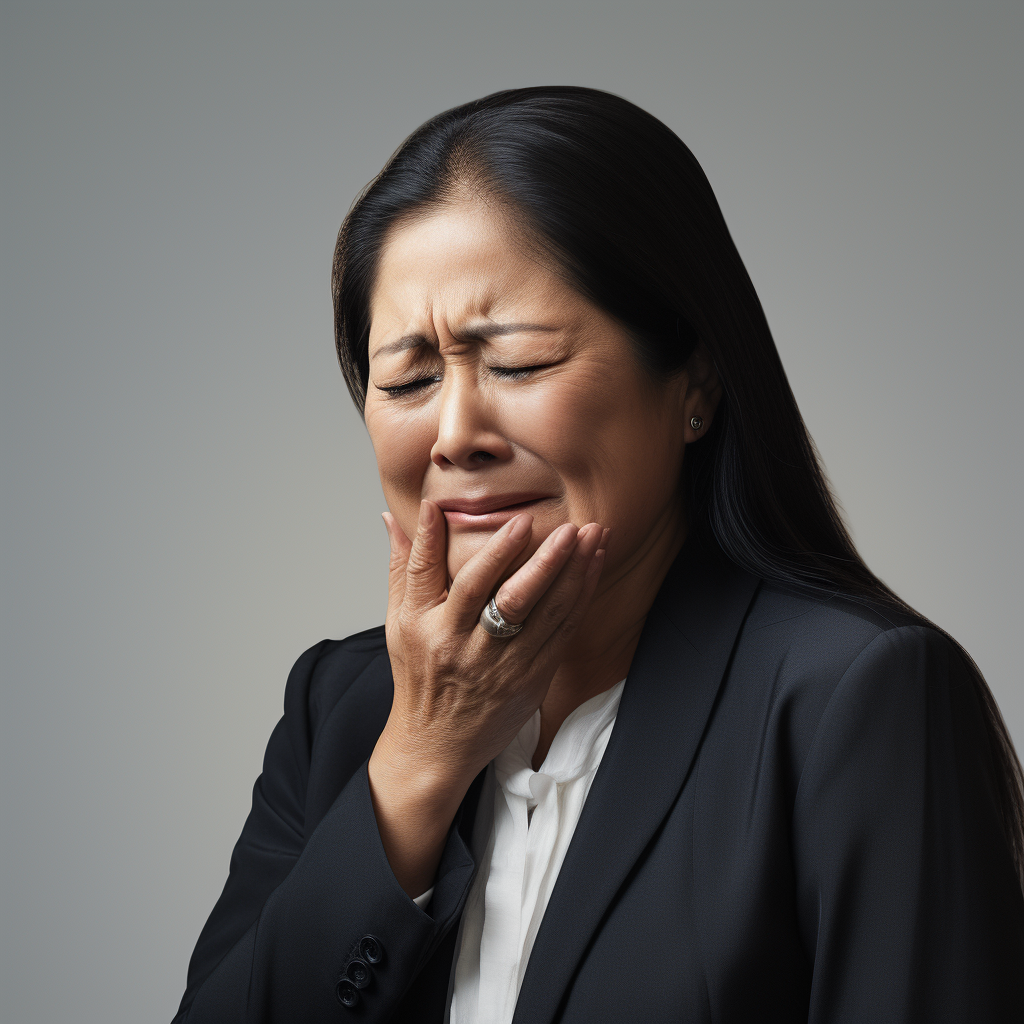 Keiko Fujimori crying against white background