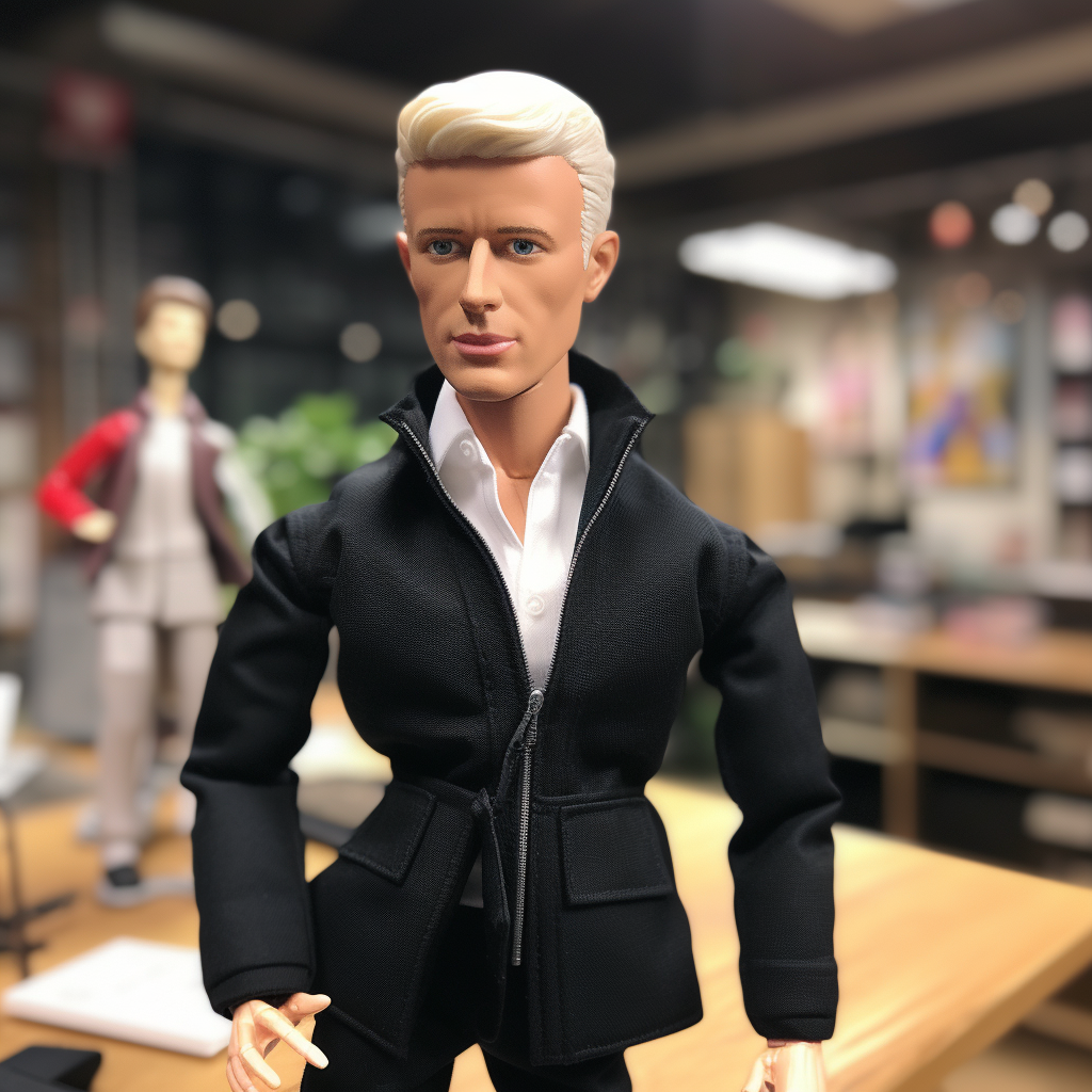 Ken Doll resembling Anderson Cooper in toy style