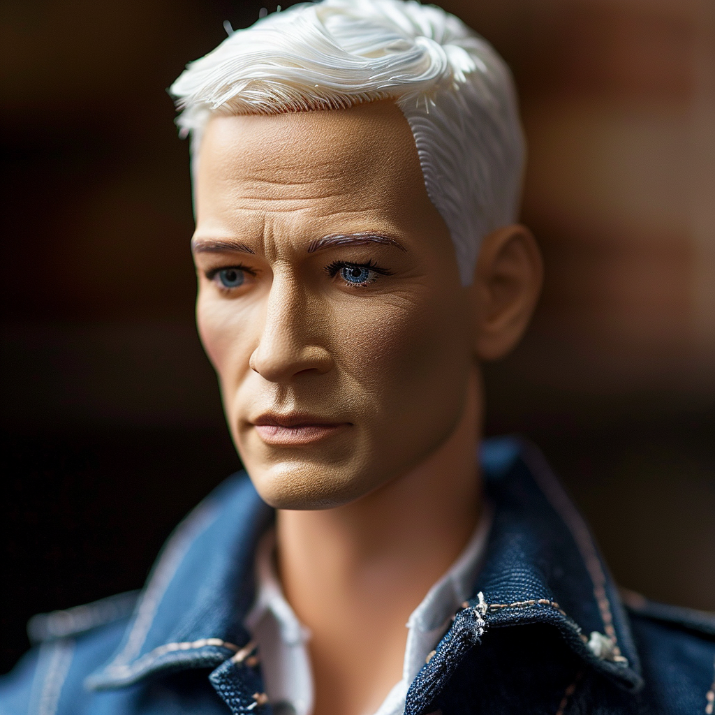 Ken Doll resembling Anderson Cooper in toy style