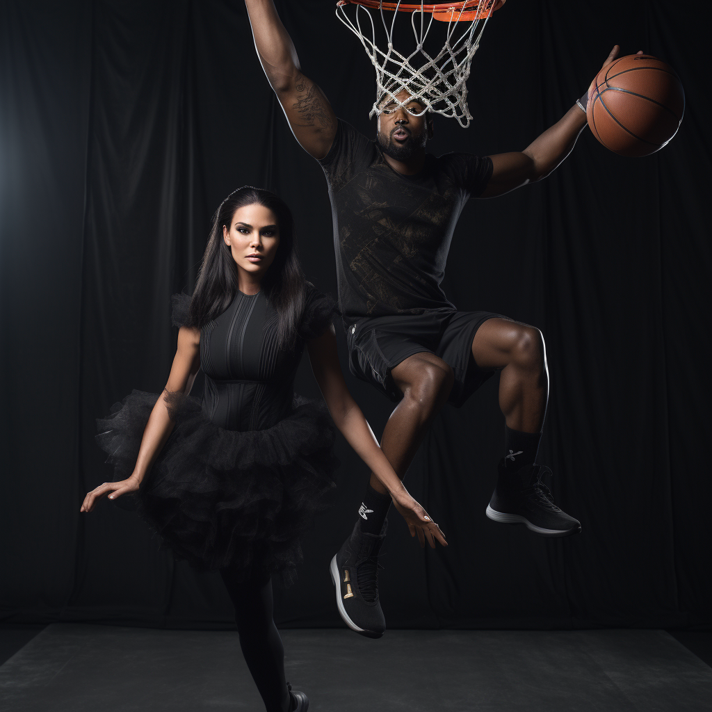 Kendell Jenner dunking over LeBron James photo