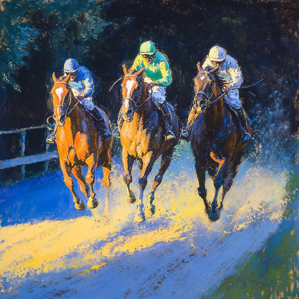 Horse race pastel graphite art