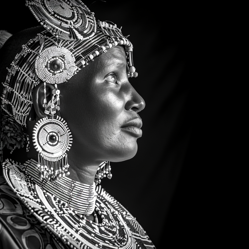 African Maasai woman with warrior attire and beaded accessories