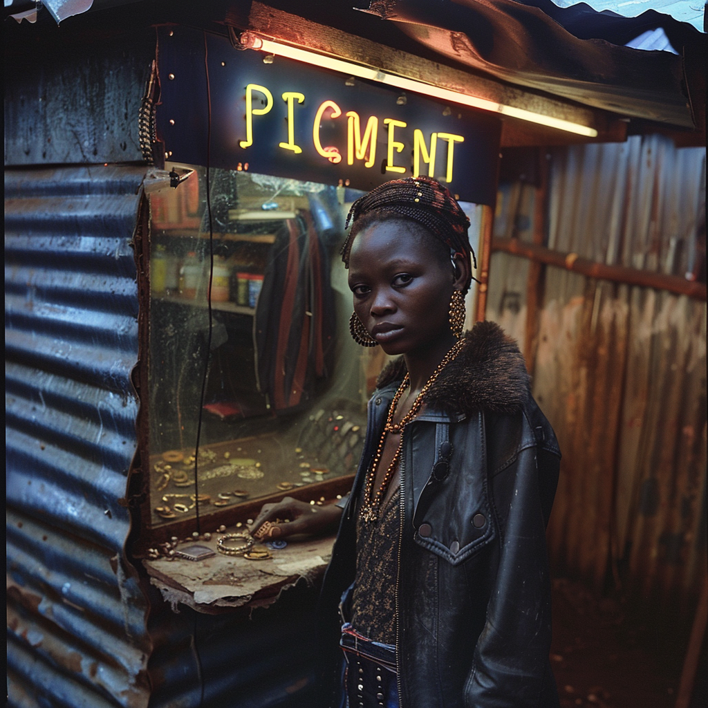 Kenyan woman selling jewelry shop