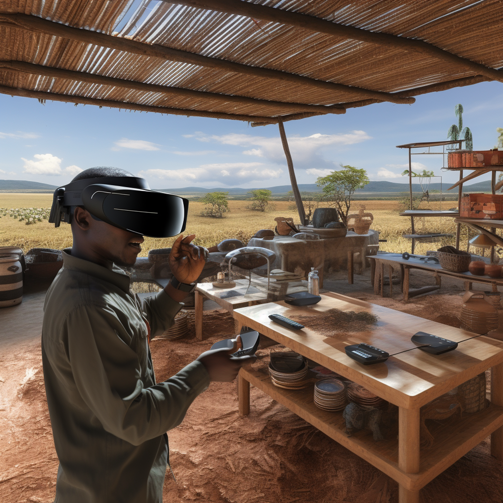 Virtual Reality Headset showing crop yield data