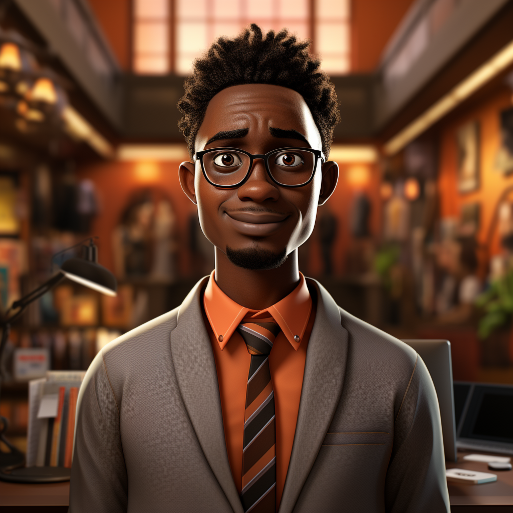 Kenyan Sales Person in Pixar Style