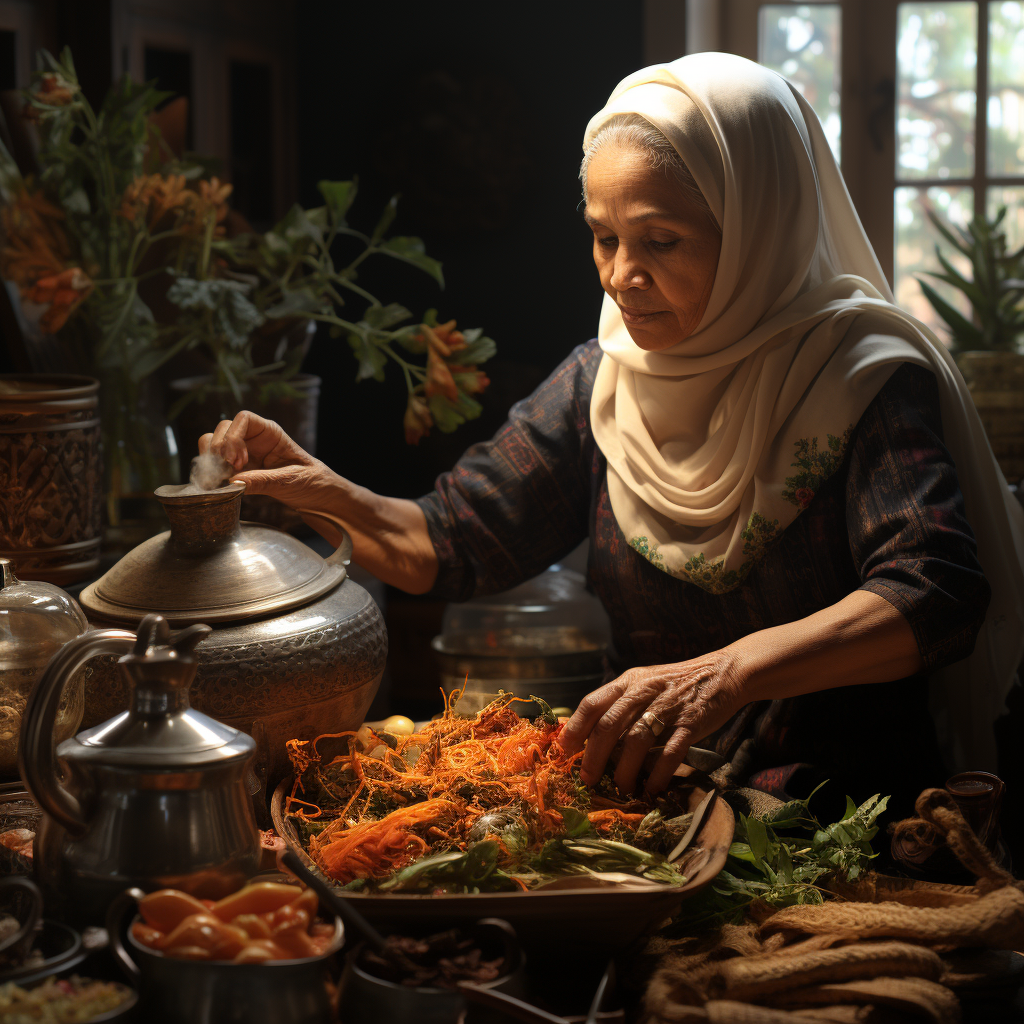 Muslim grandmother enjoying Kerala snacks