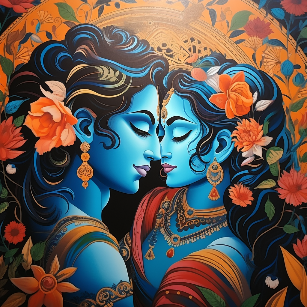 Traditional Kerala Mural Painting of Krishna and Radha