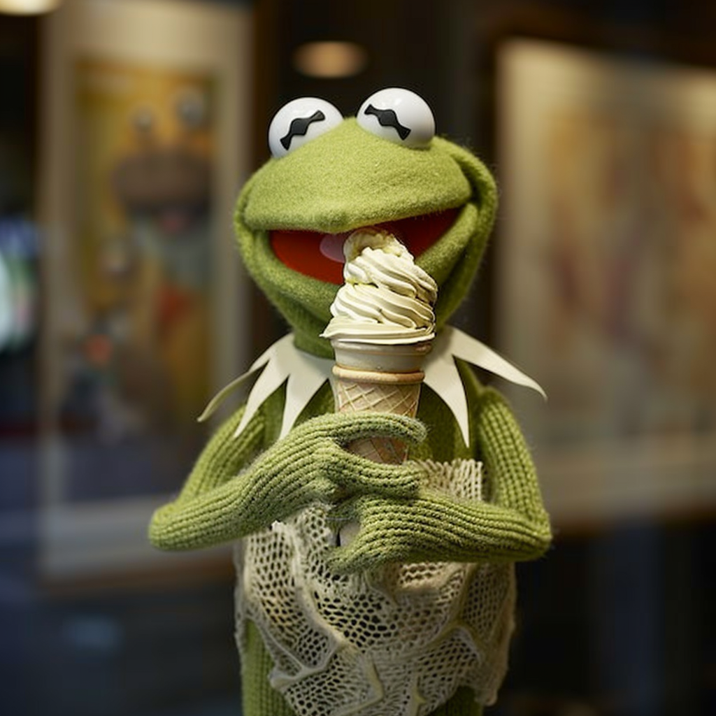 Kermit Frog Puppet Eating Icecream