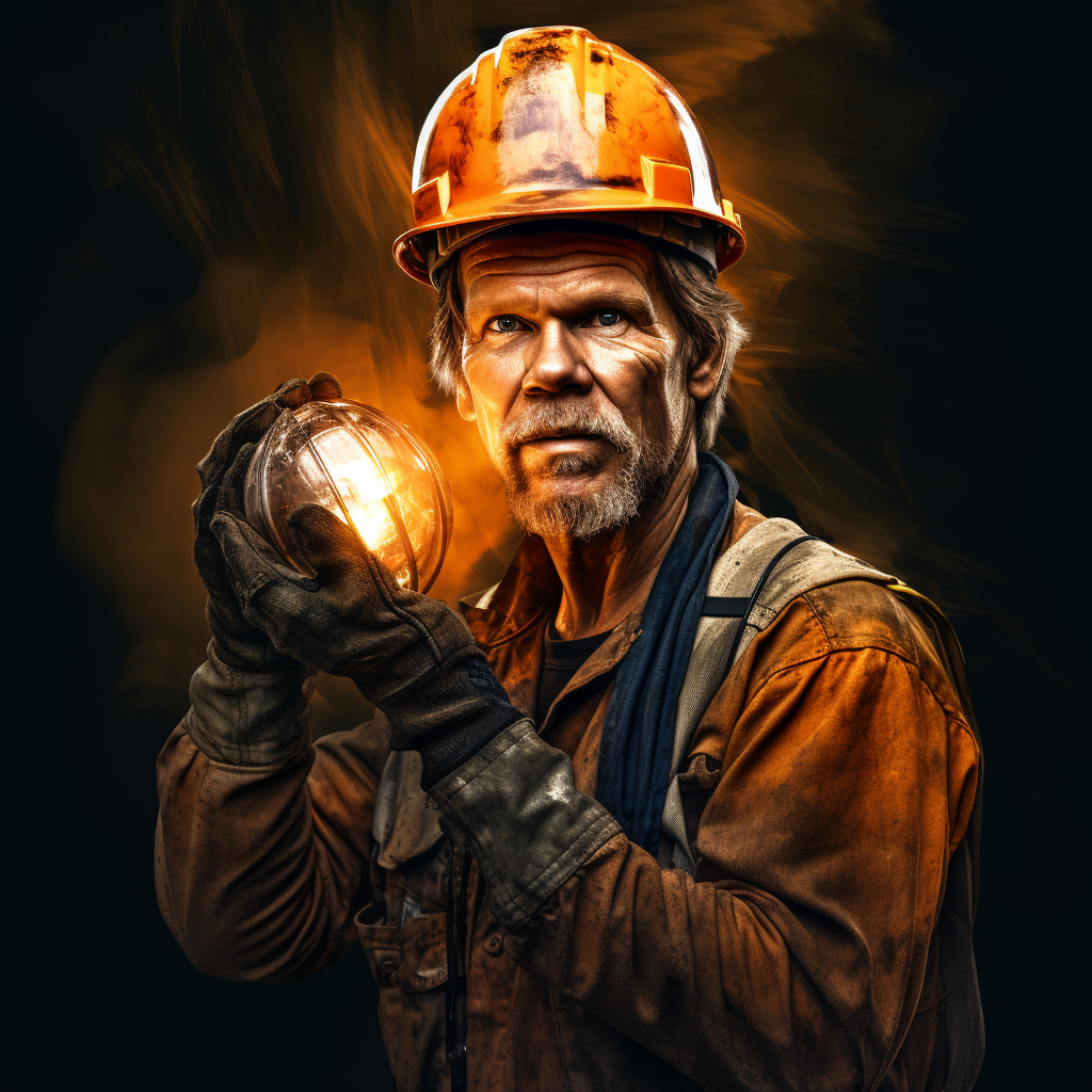 Kevin Bacon as a miner graphic