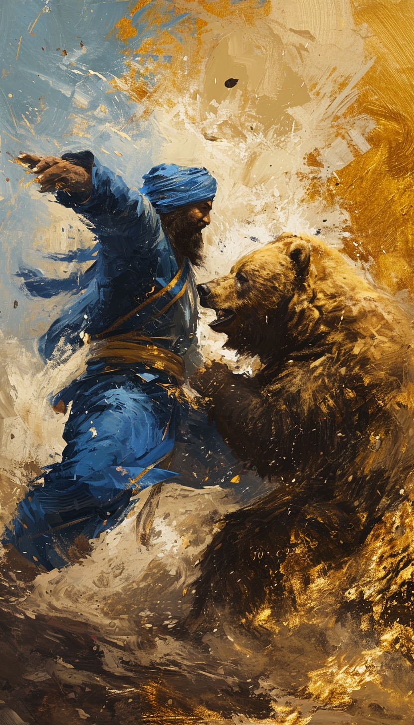 Khalsa Niang Sikh Warrior fighting a bear