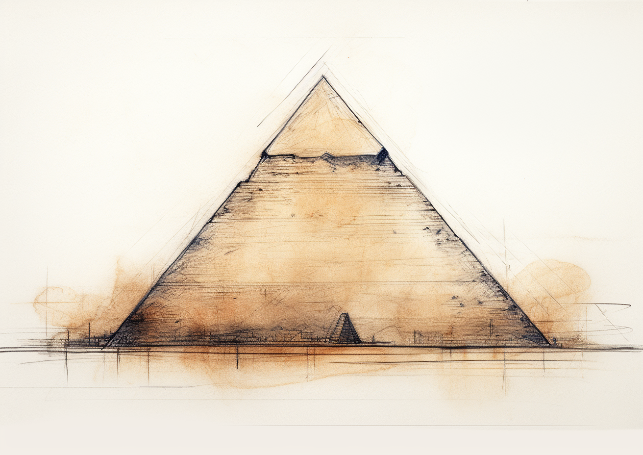 Archeologist sketch of the Kheops Pyramid