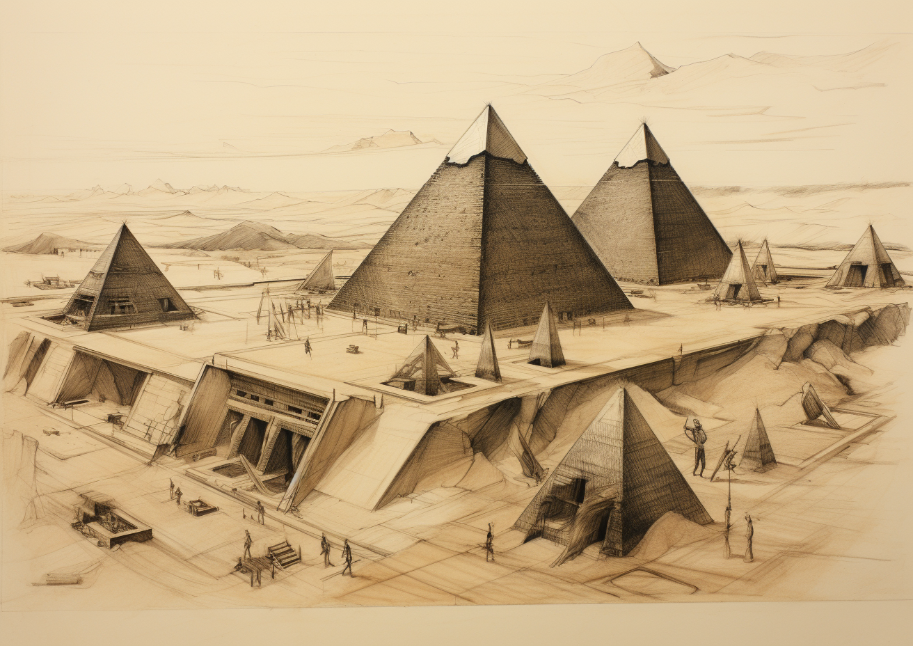 Ancient Khops Pyramids Uncovered by Archeologist Sketch