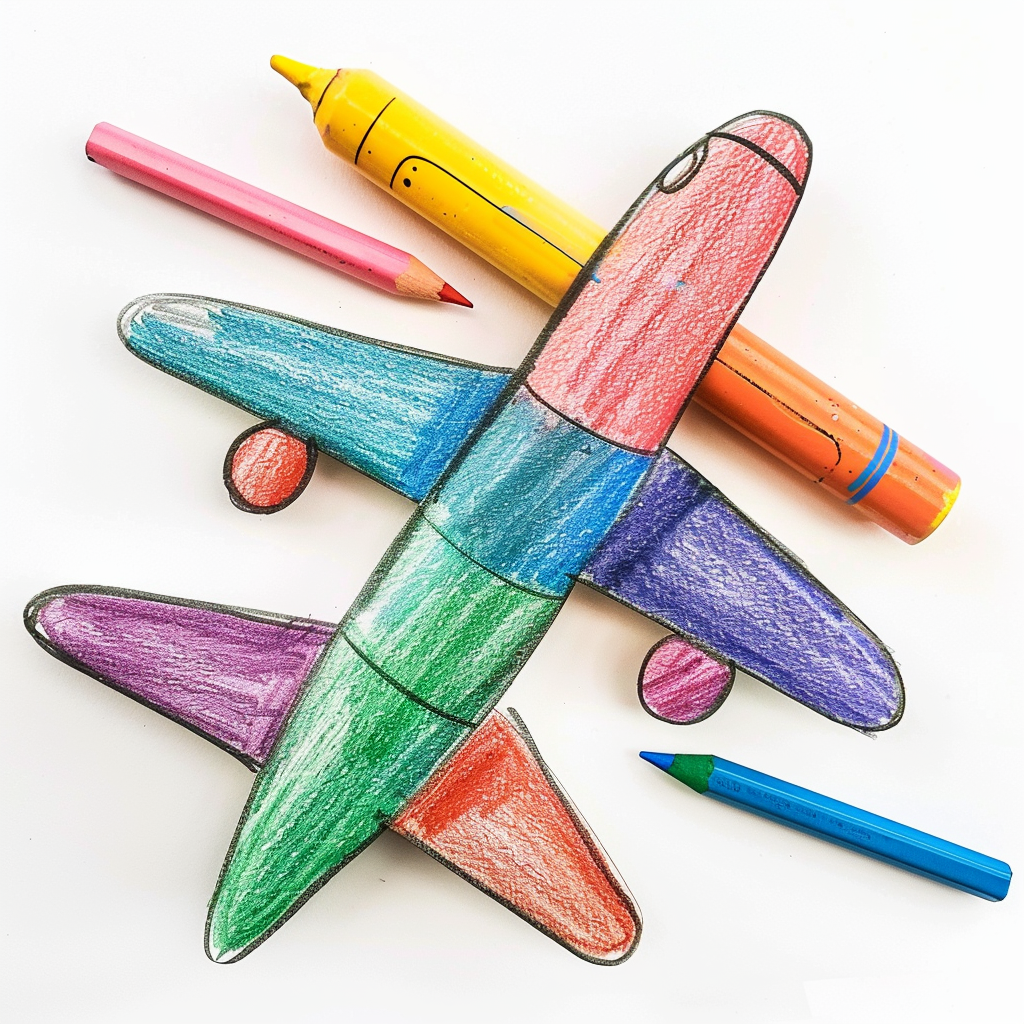 Kid's Crayon Airplane Drawing