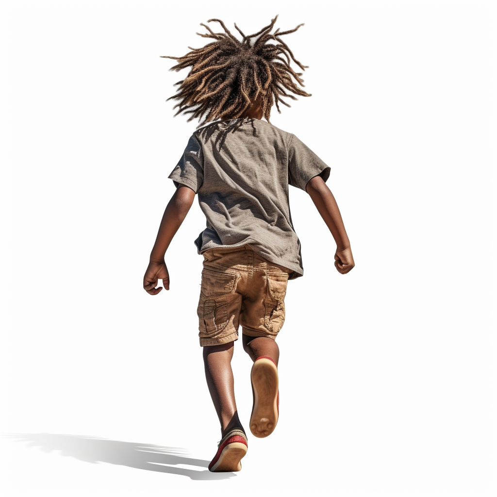 Young boy with dreads running