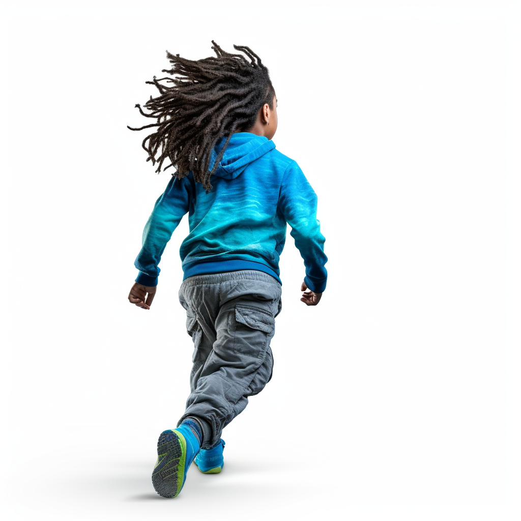 Boy running with dreads on white background