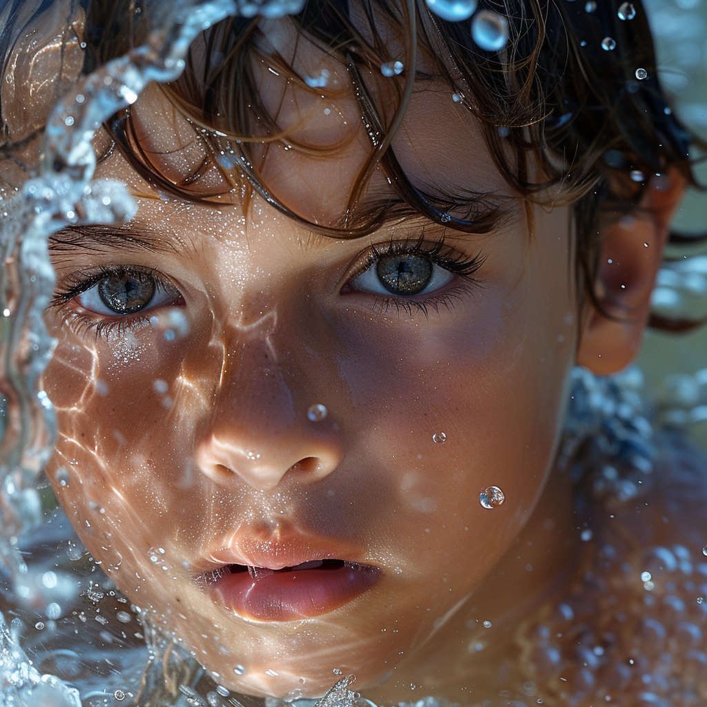 Kid drinking water from hose