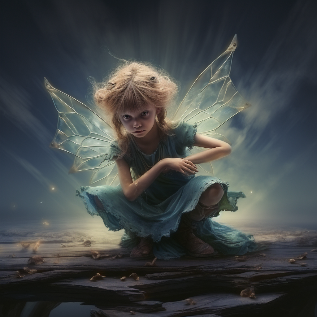 Cute kid faerie bending forward