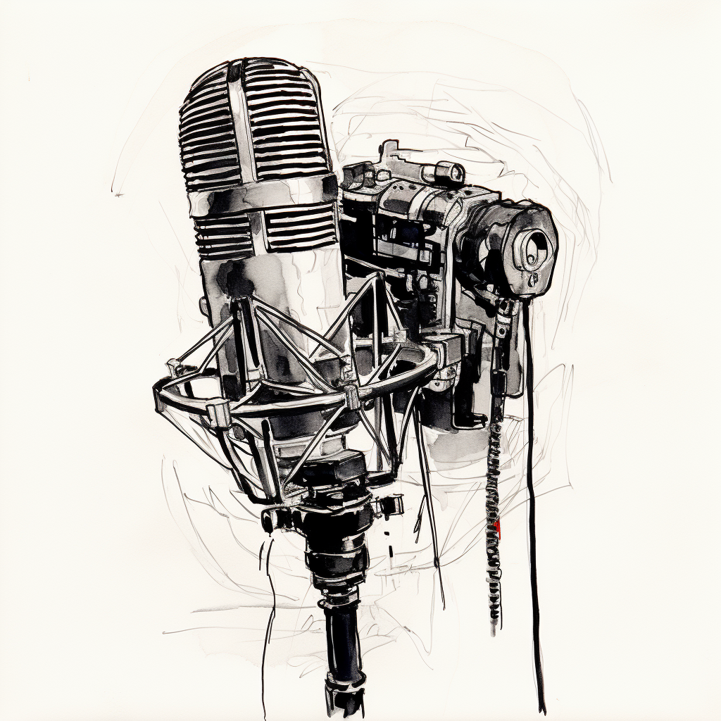 Hand drawn black and white Neumann U87 microphone