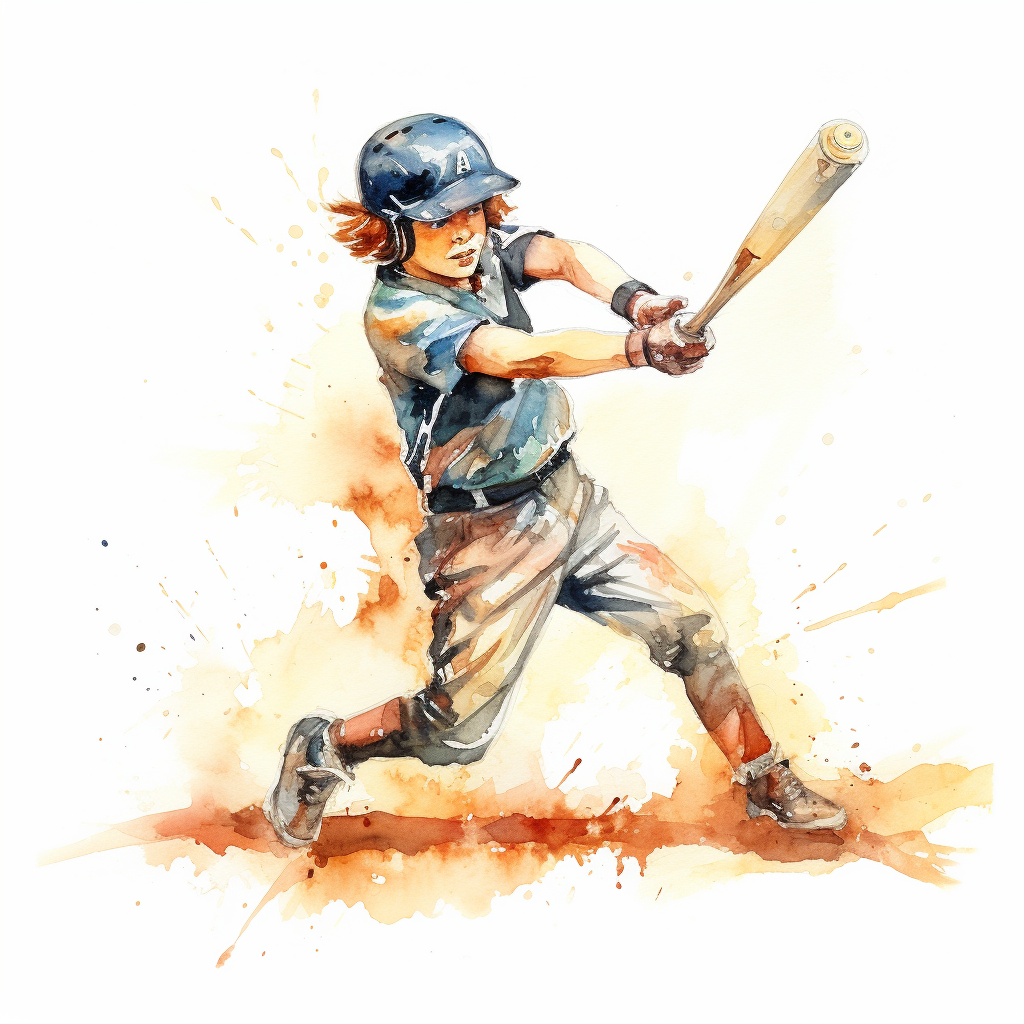 Kid hitting baseball with watercolor style