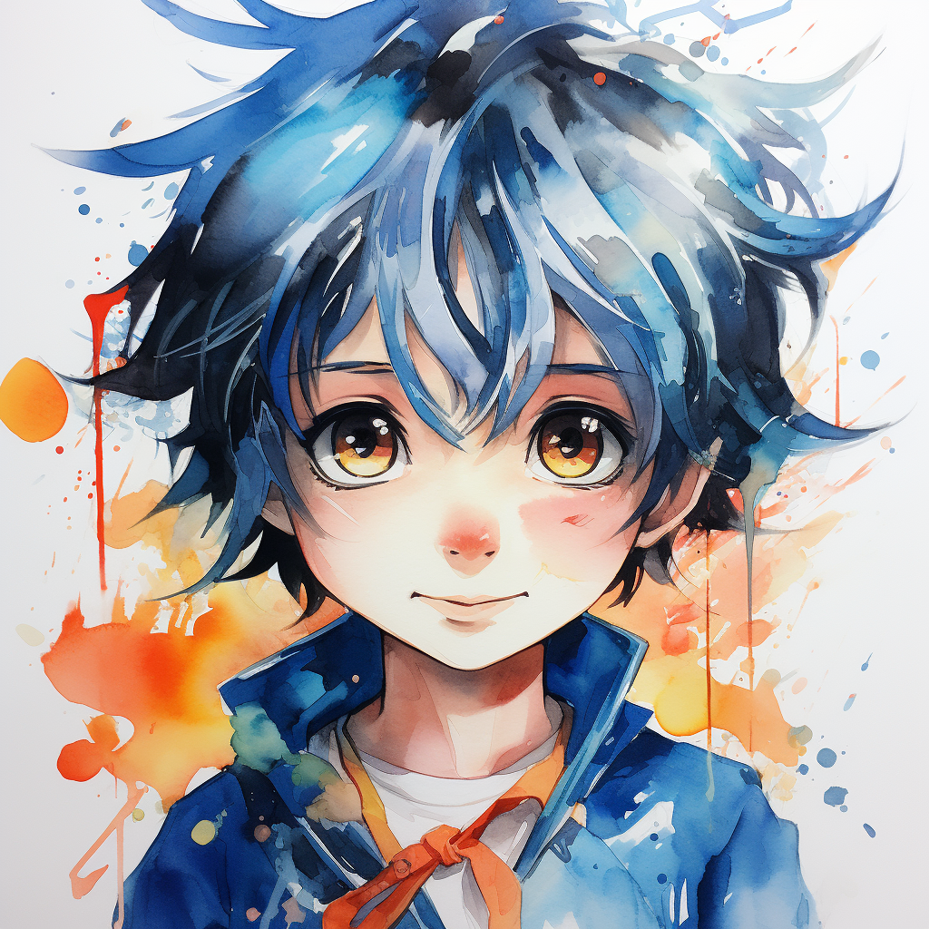 Kid in Japanese Manga Watercolor