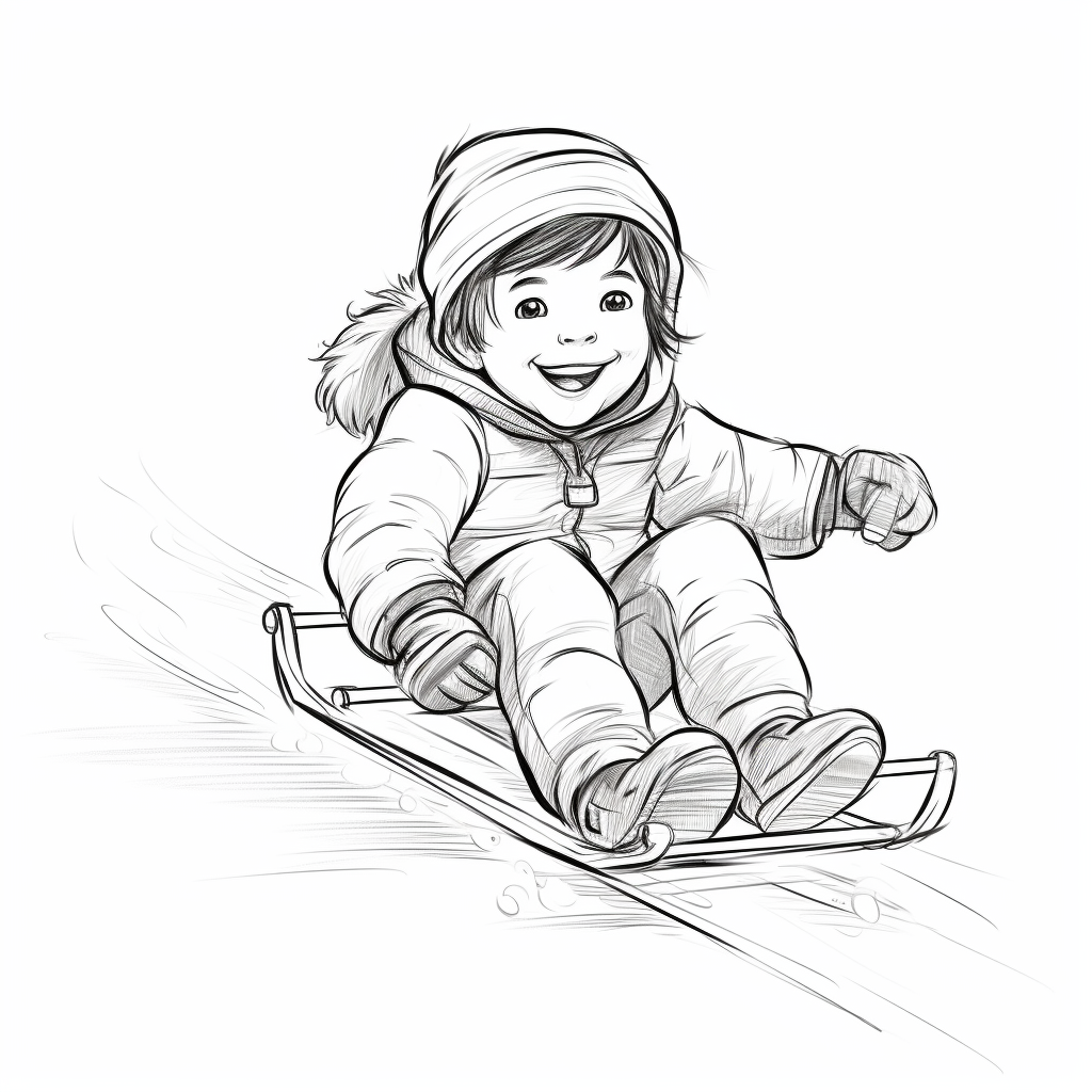 Kid sled sliding down snowy slope