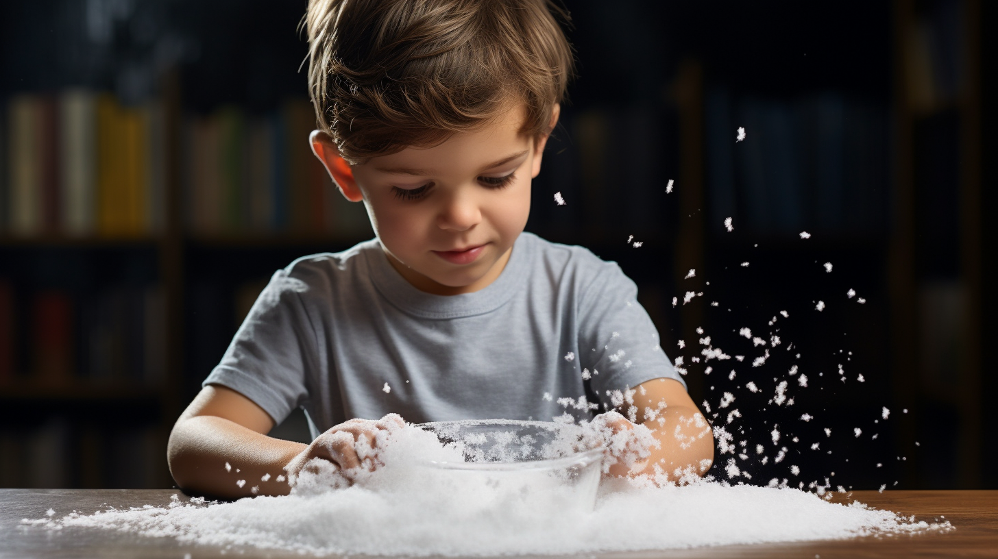 Child sprinkling salt onto paper