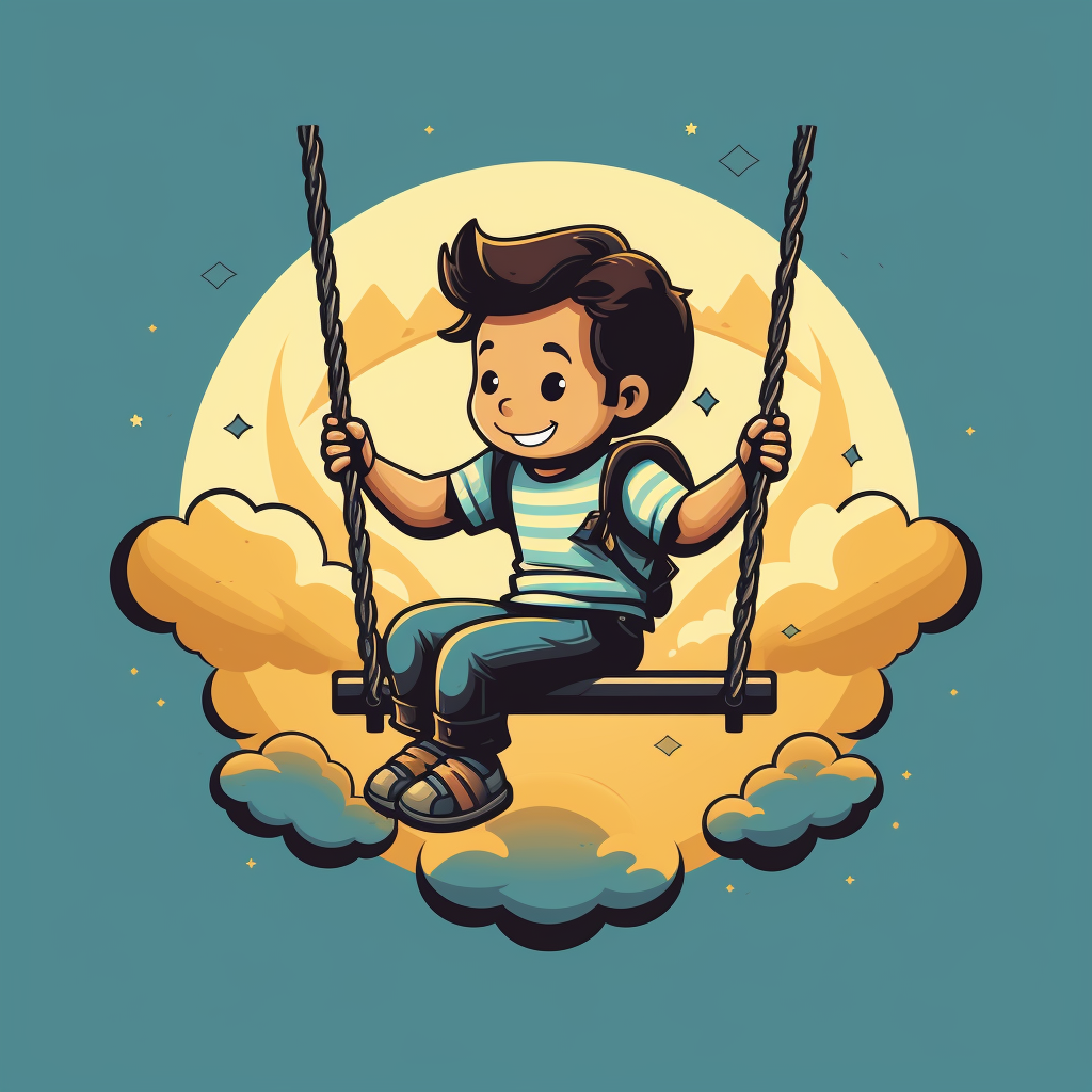 Kid swinging on a logo