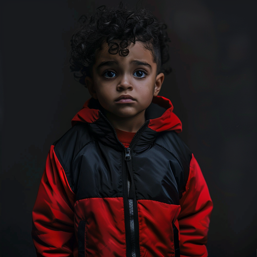 Kid in red and black jacket