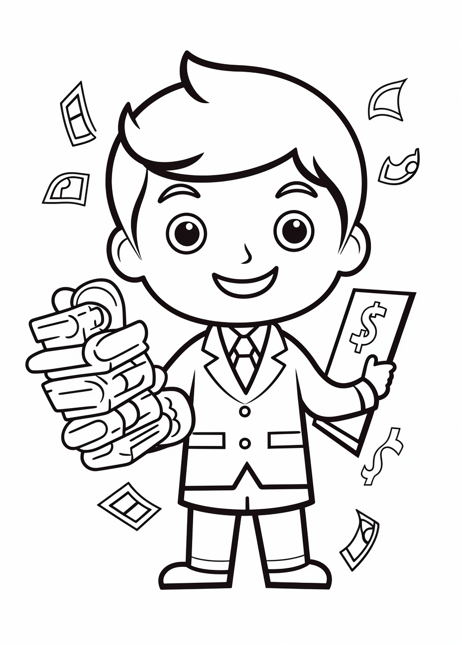 Cartoon illustration of a kid with money trading