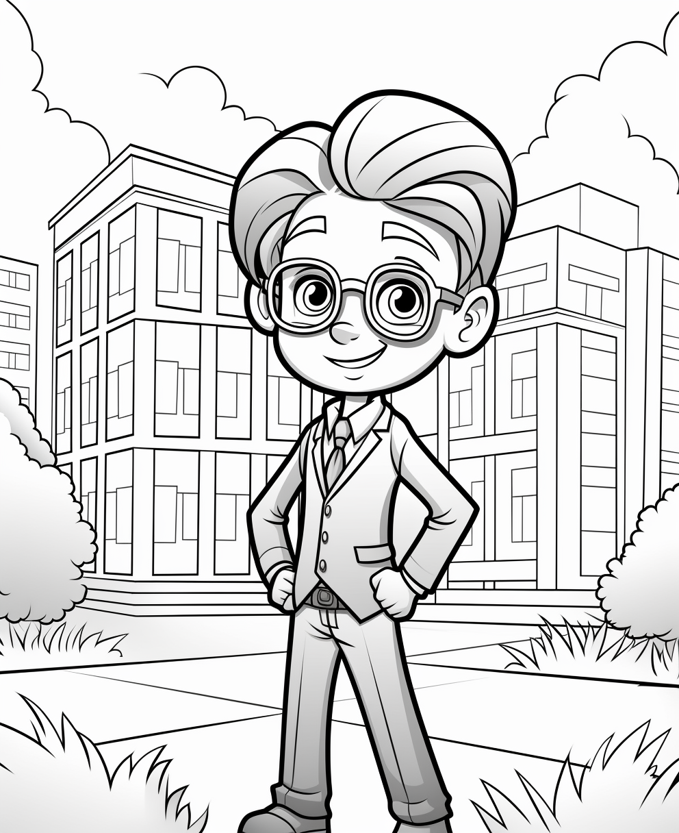 Cartoon little boy banker coloring page