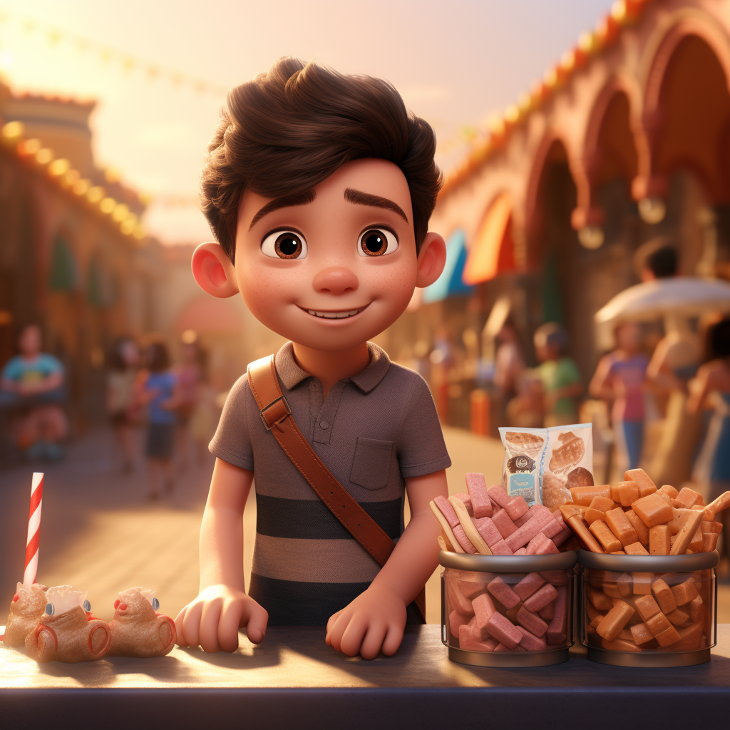 Child selling candy in sleeveless shirt