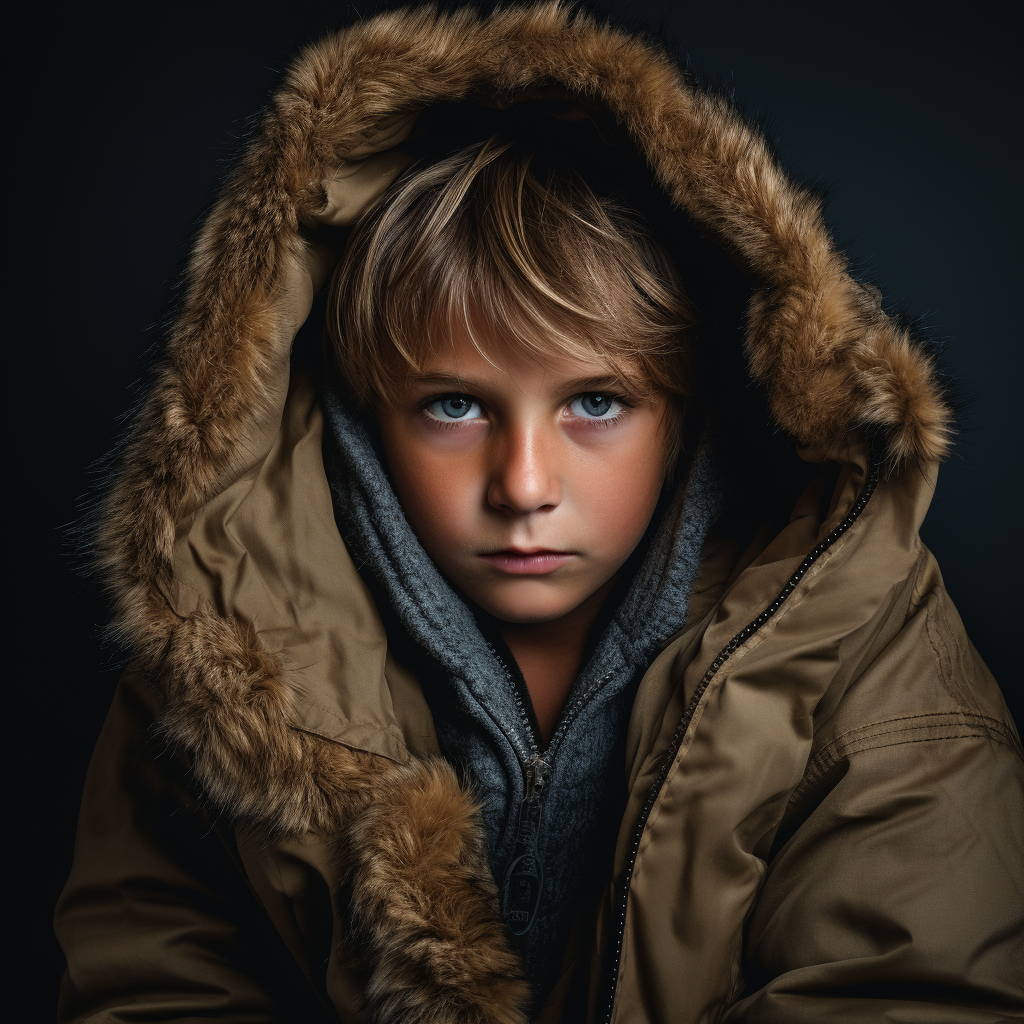 10-year-old kid revealing coat contents