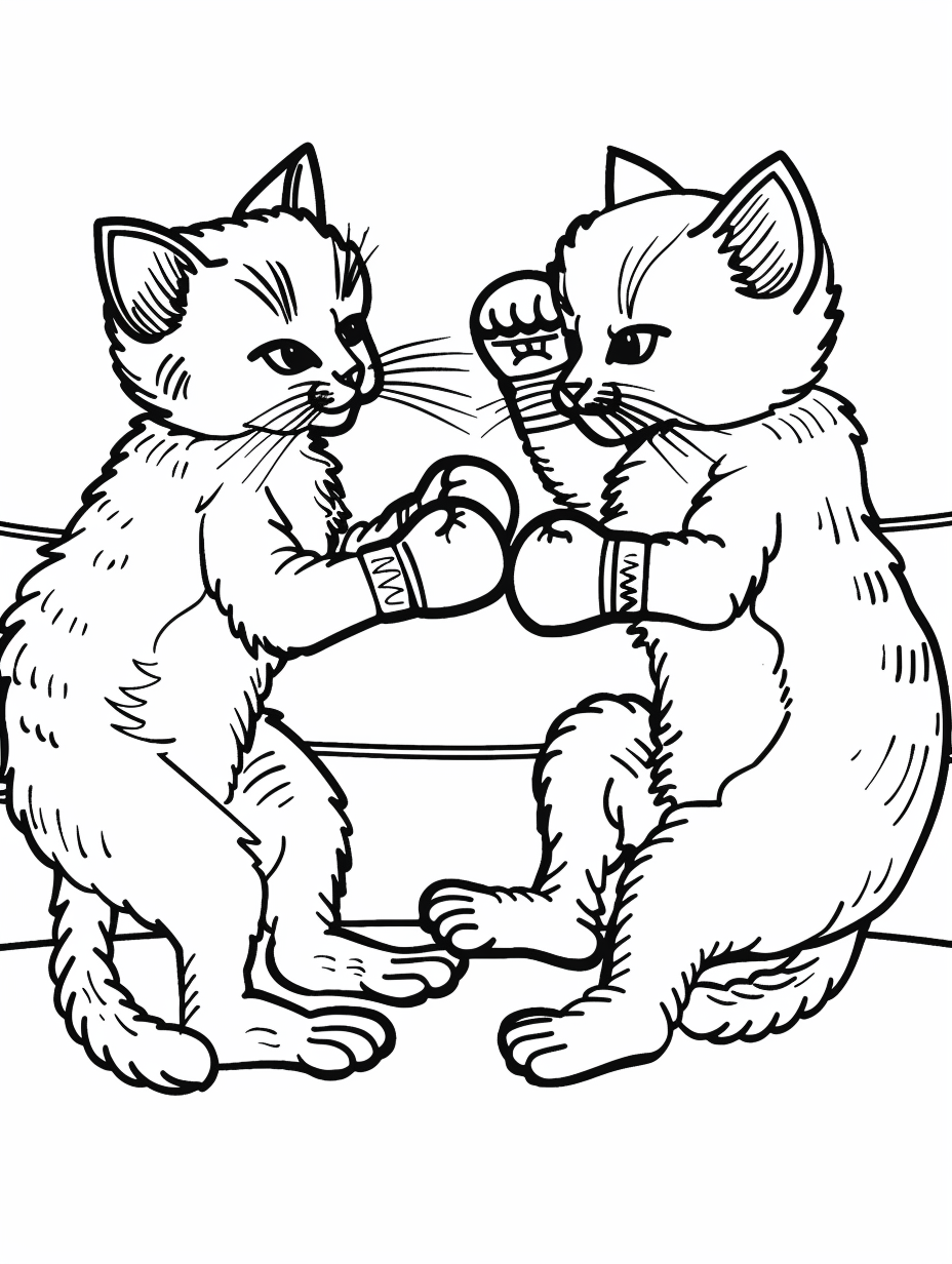 Kids boxing cats coloring page