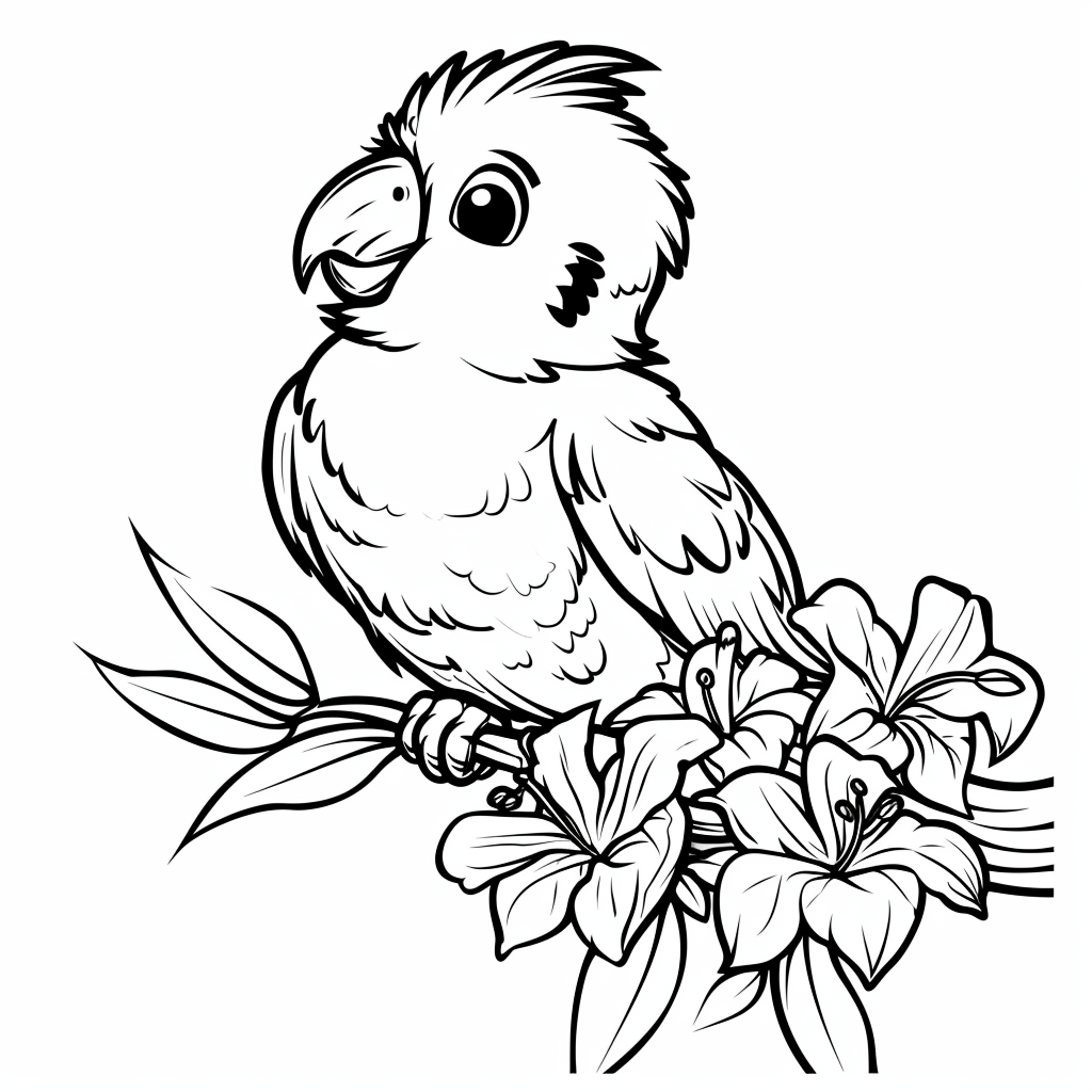 Kids Coloring Book Style Parrot Outline