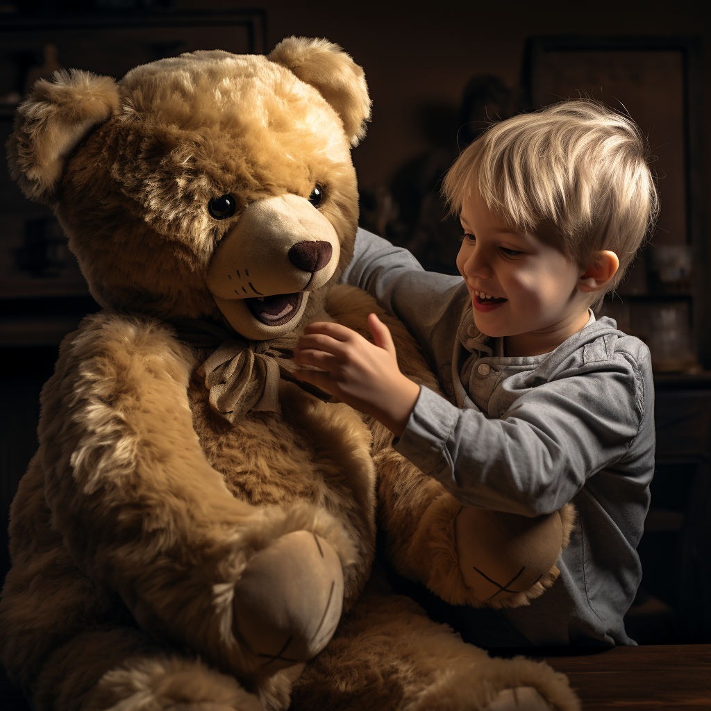 Two kids fighting over a teddy bear