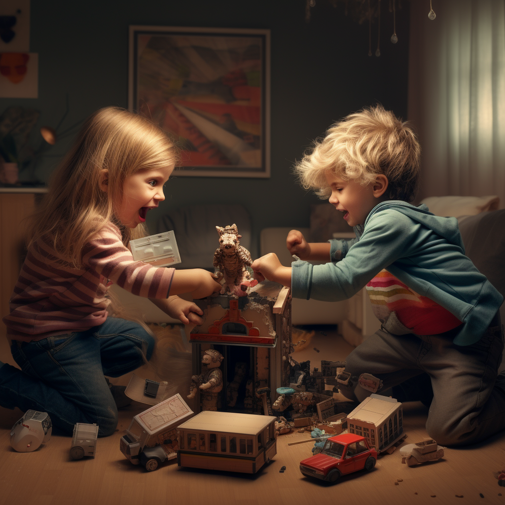 Children fighting over a toy