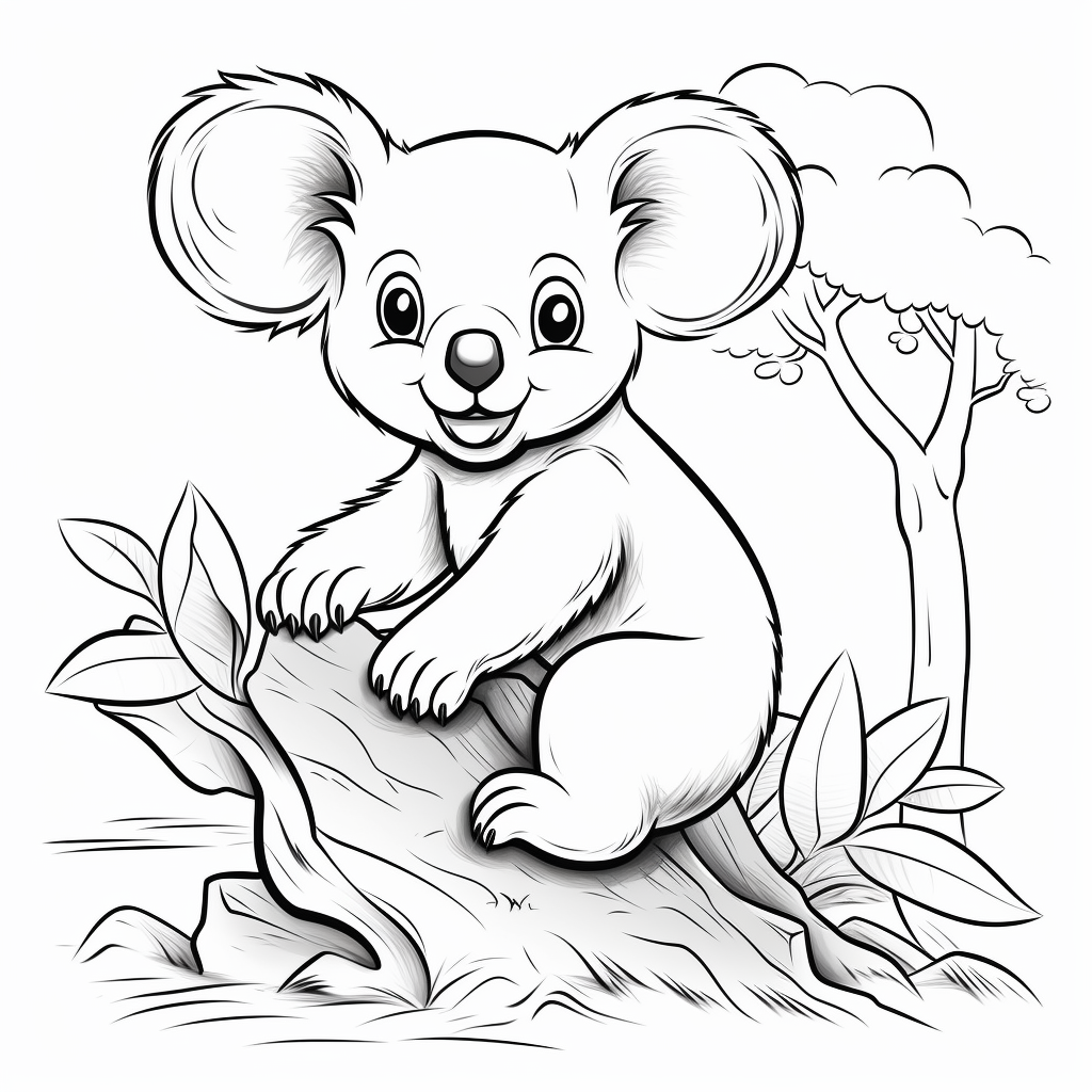 Coloring page of a cute koala