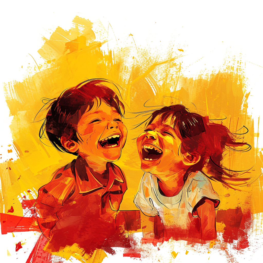 Kids laughing at joke illustration