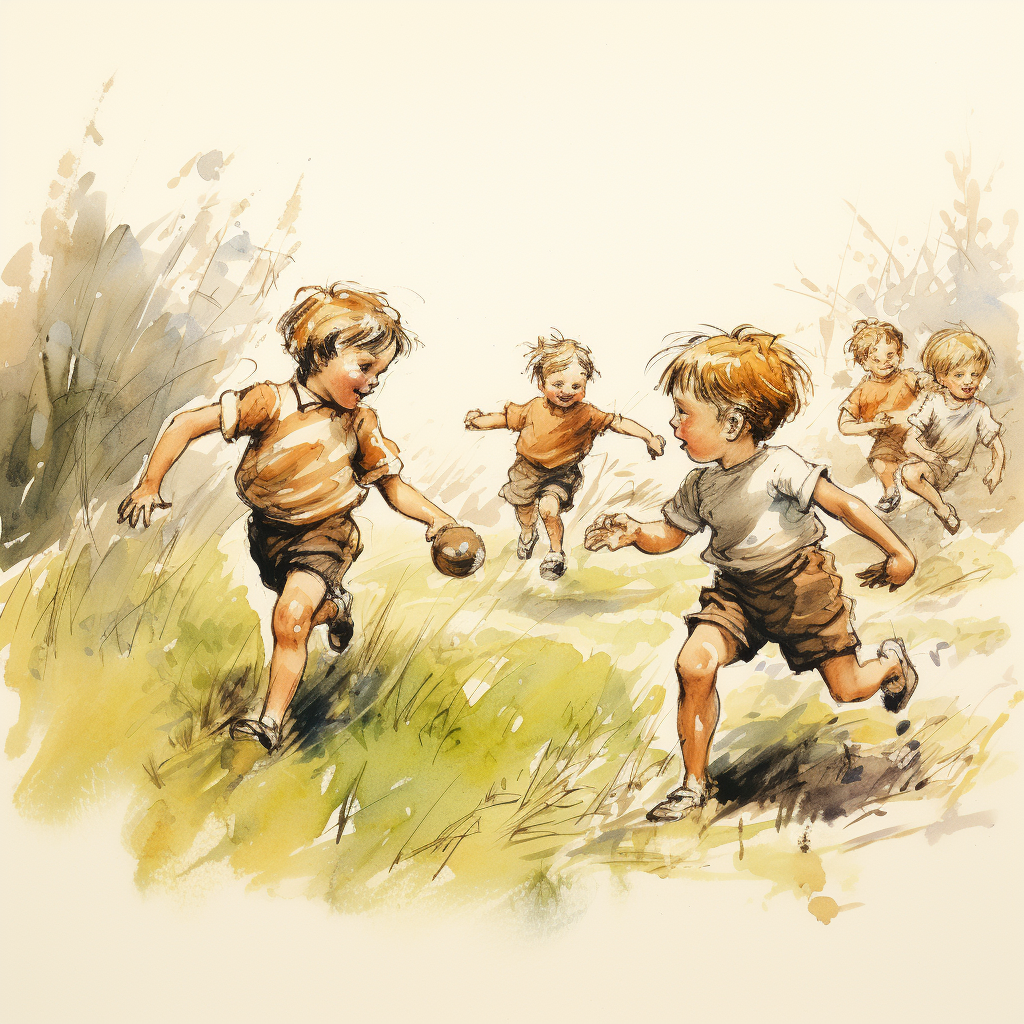 Children playing in E.H. Shepard style