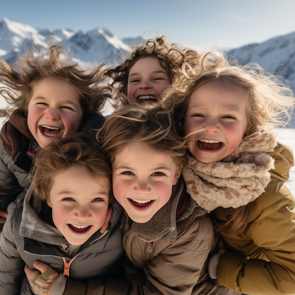 Kids playing in mountains