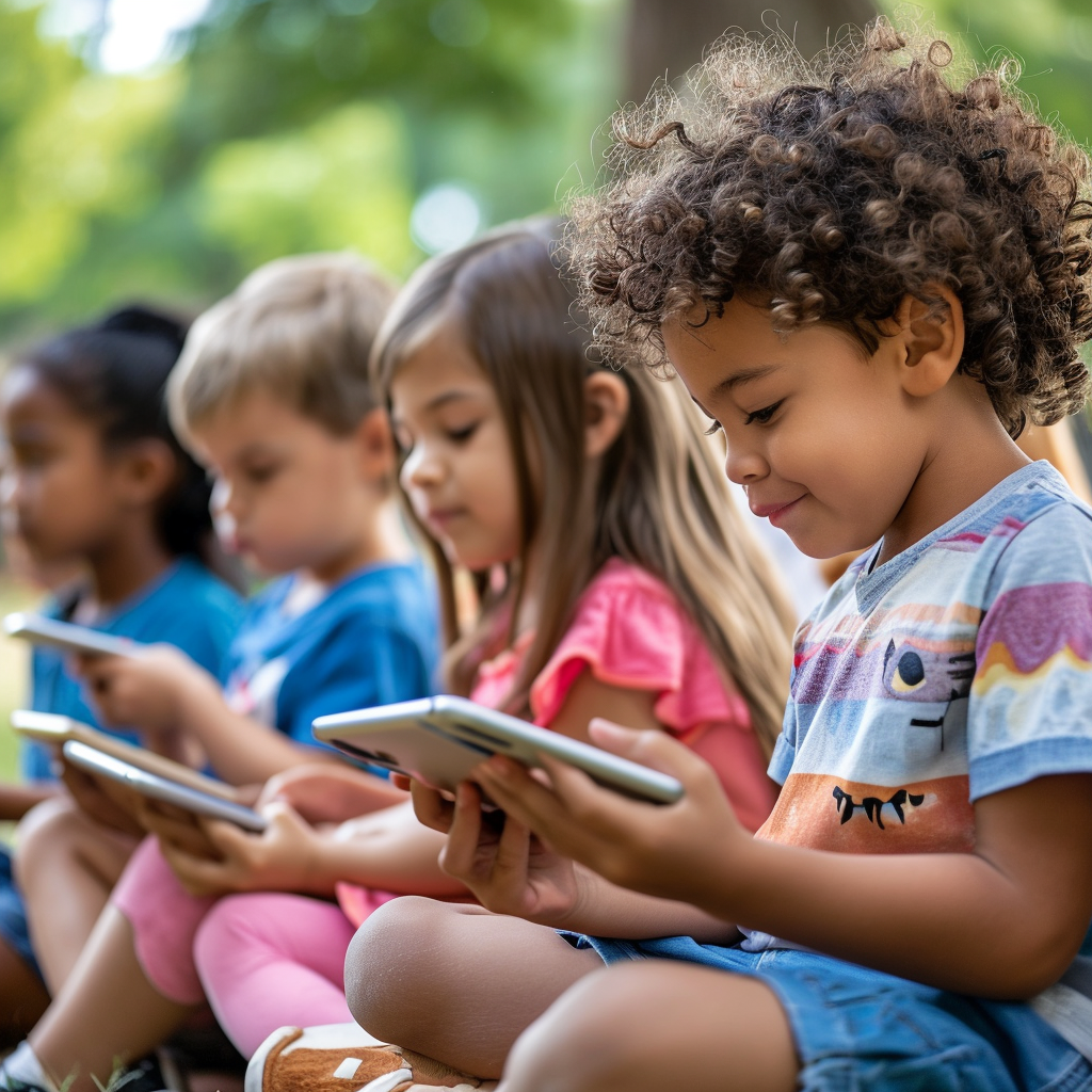 Kids of different races playing outside school