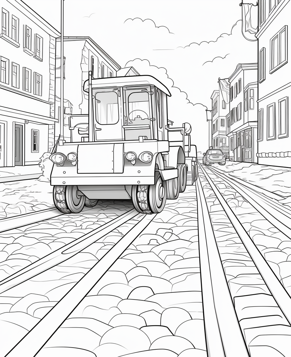 Cartoon-style road construction coloring page