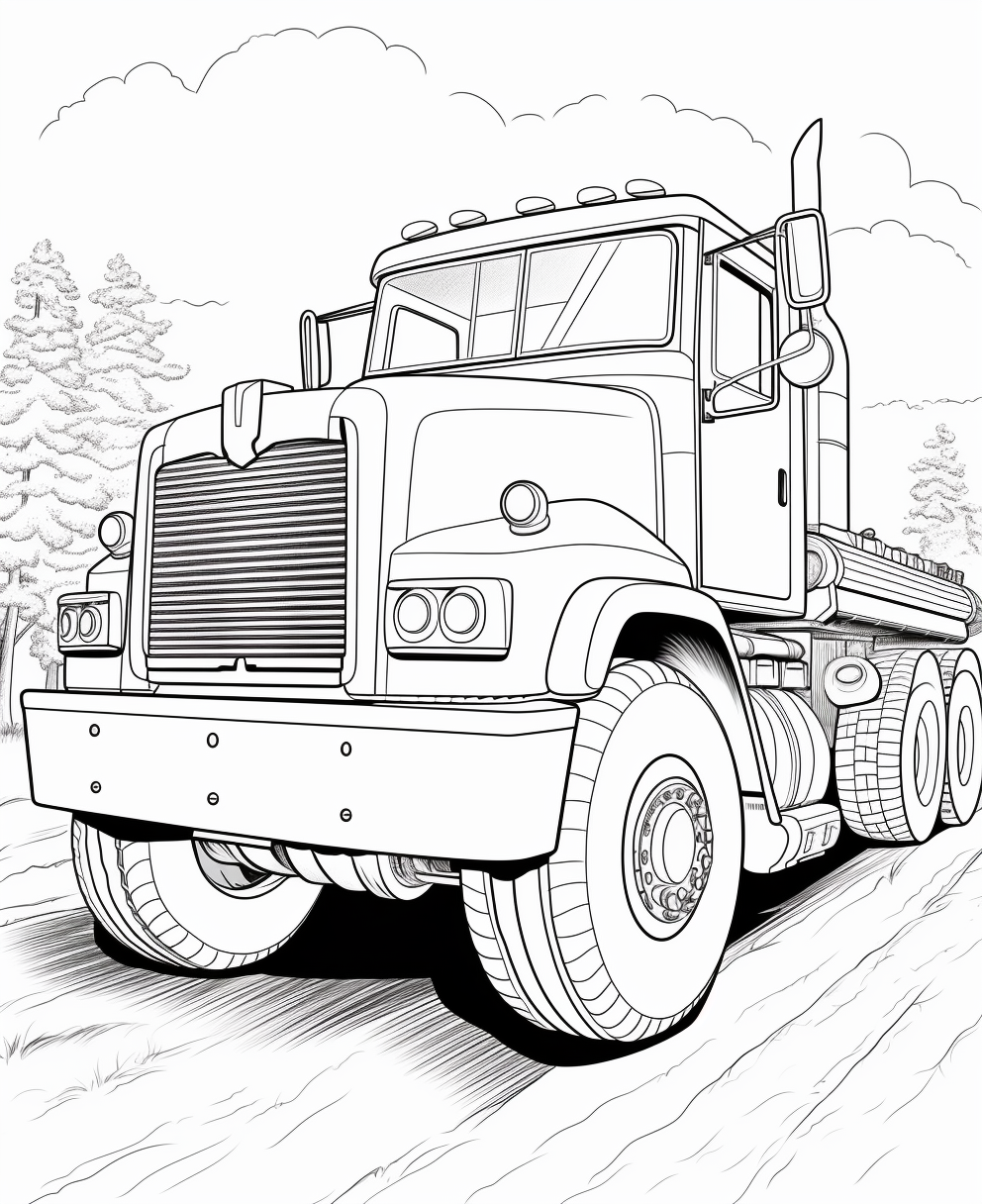 Cartoon-style road construction coloring page for kids